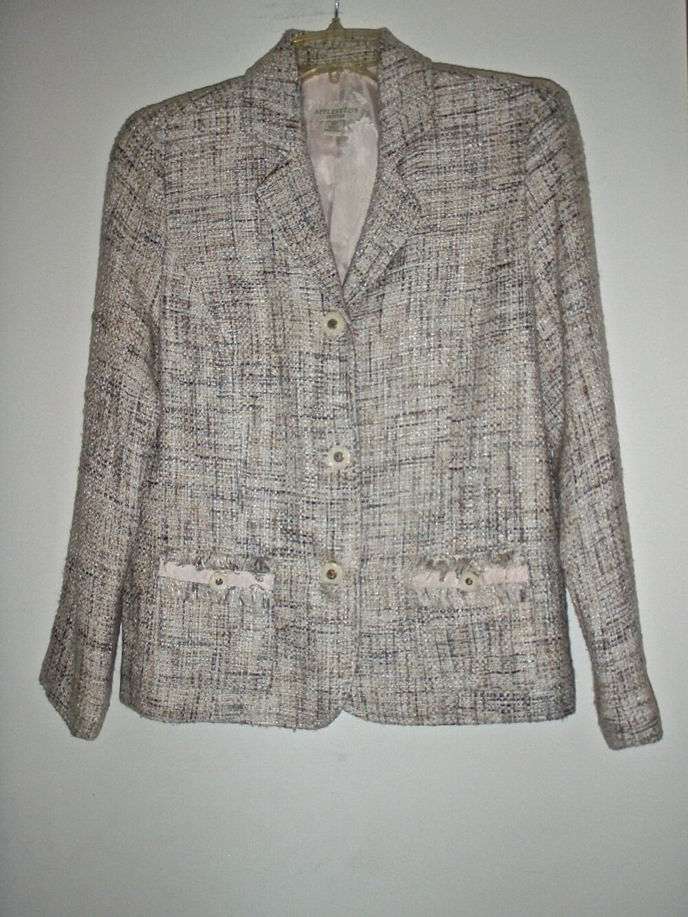 APPLESEED'S PETITES WOMEN'S BEIGE TWEED LINED JACKET SIZE 8P